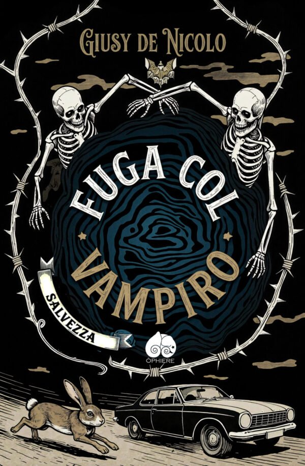 Fuga col Vampiro-cover-ebook-L1680 Copertina del romanzo Fuga col Vampiro di Giusy De Nicolo – Serie Apulia Vampirica, Òphiere Edizioni